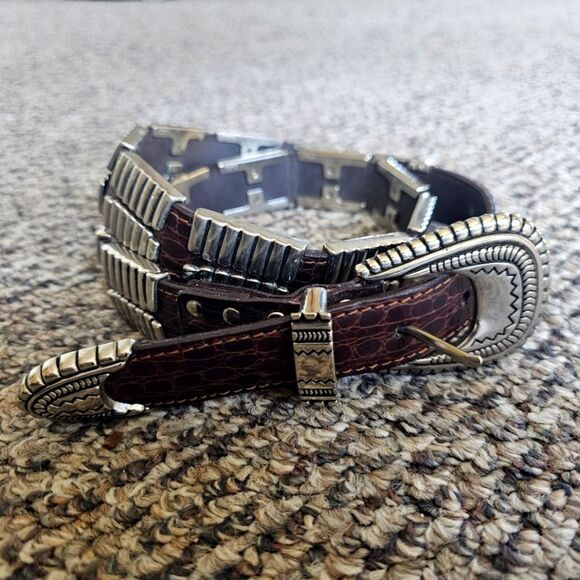 Genuine Brown Alligator Leather Silver Studded Belt Captiva Collect. Model #5950 main image 5